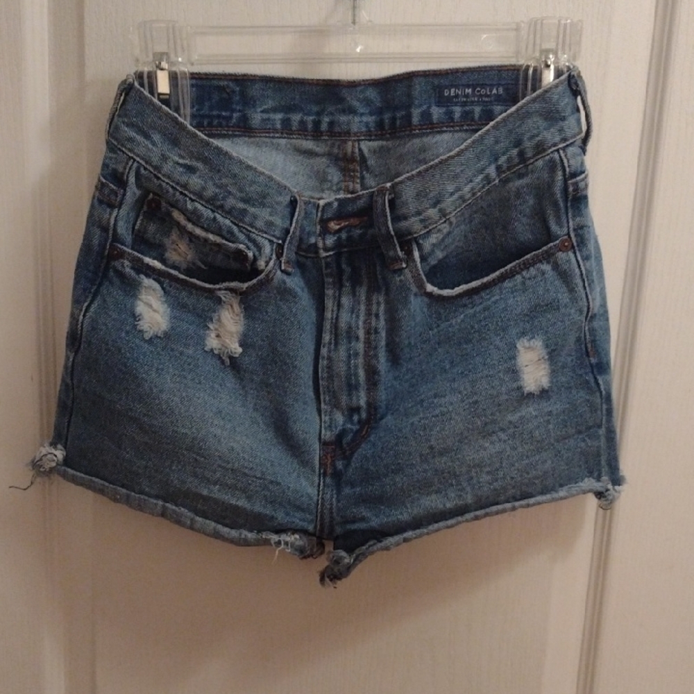 Blue Distressed Women Shorts